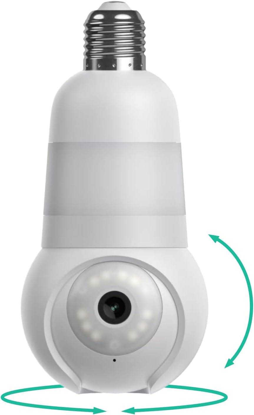 Light-bulb style security camera with panoramic view and night vision