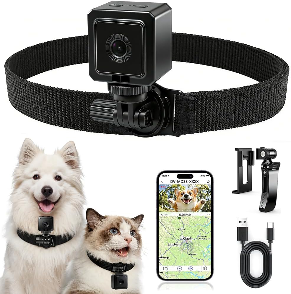 Pet collar camera with HD recording and hotspot connection