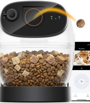 Smart pet feeding camera with noise reduction and anti-anxiety monitoring